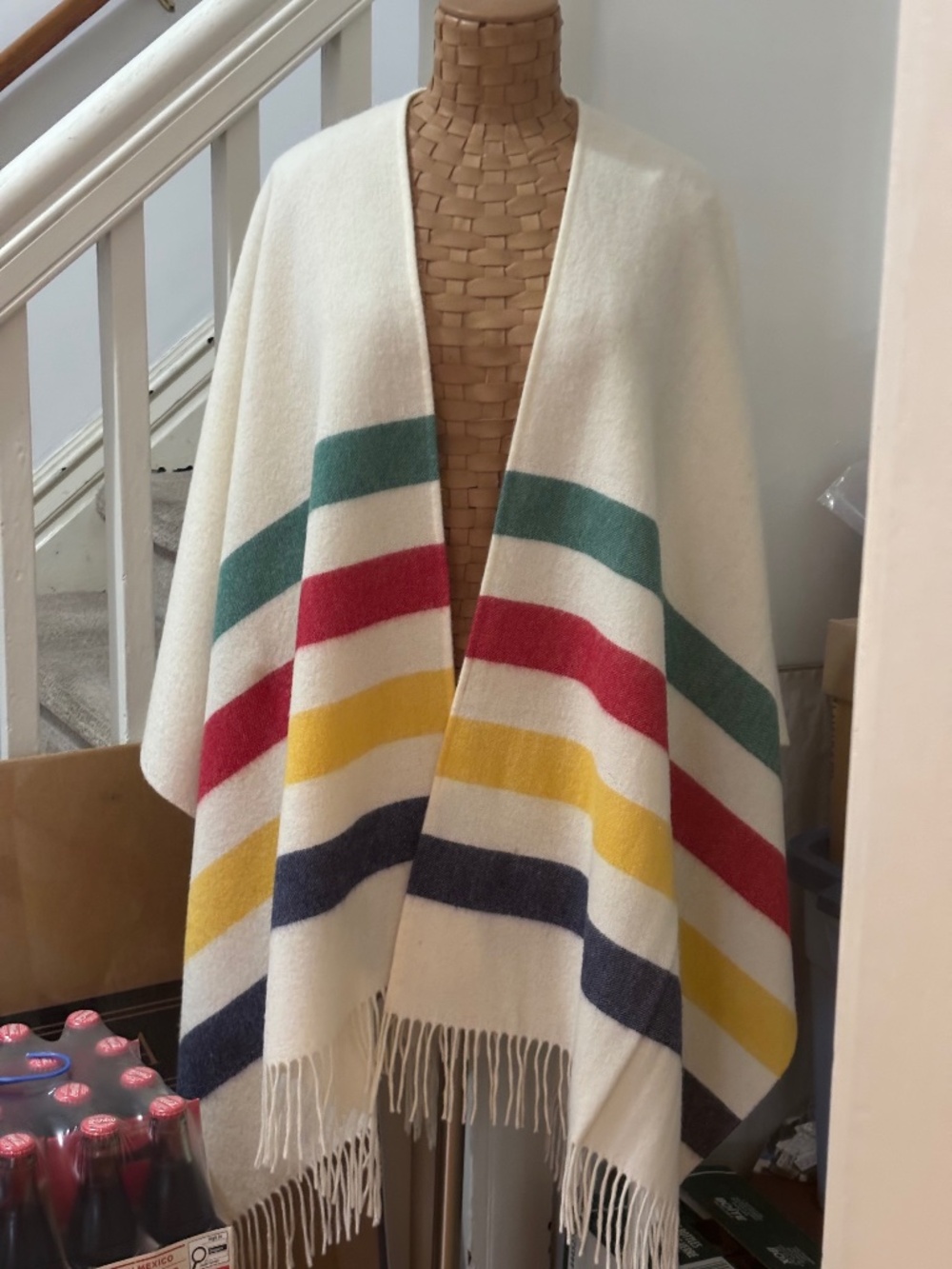 IMMACULATE and RARE HBC STRIPES 100% WOOL shawl with fringe